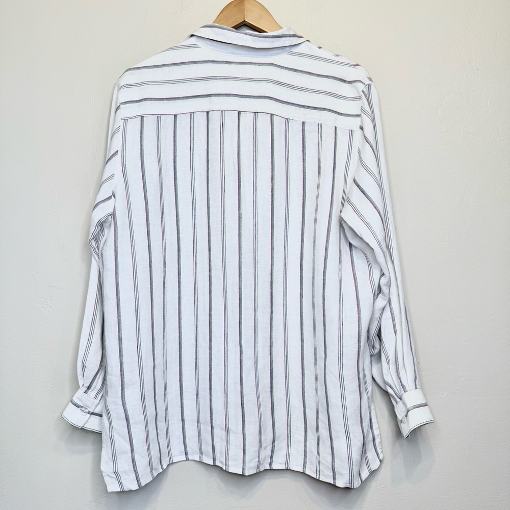 Chico's | Monterey Stripe Islander Linen Button Down Relaxed Casual Shirt - Picture 4 of 15